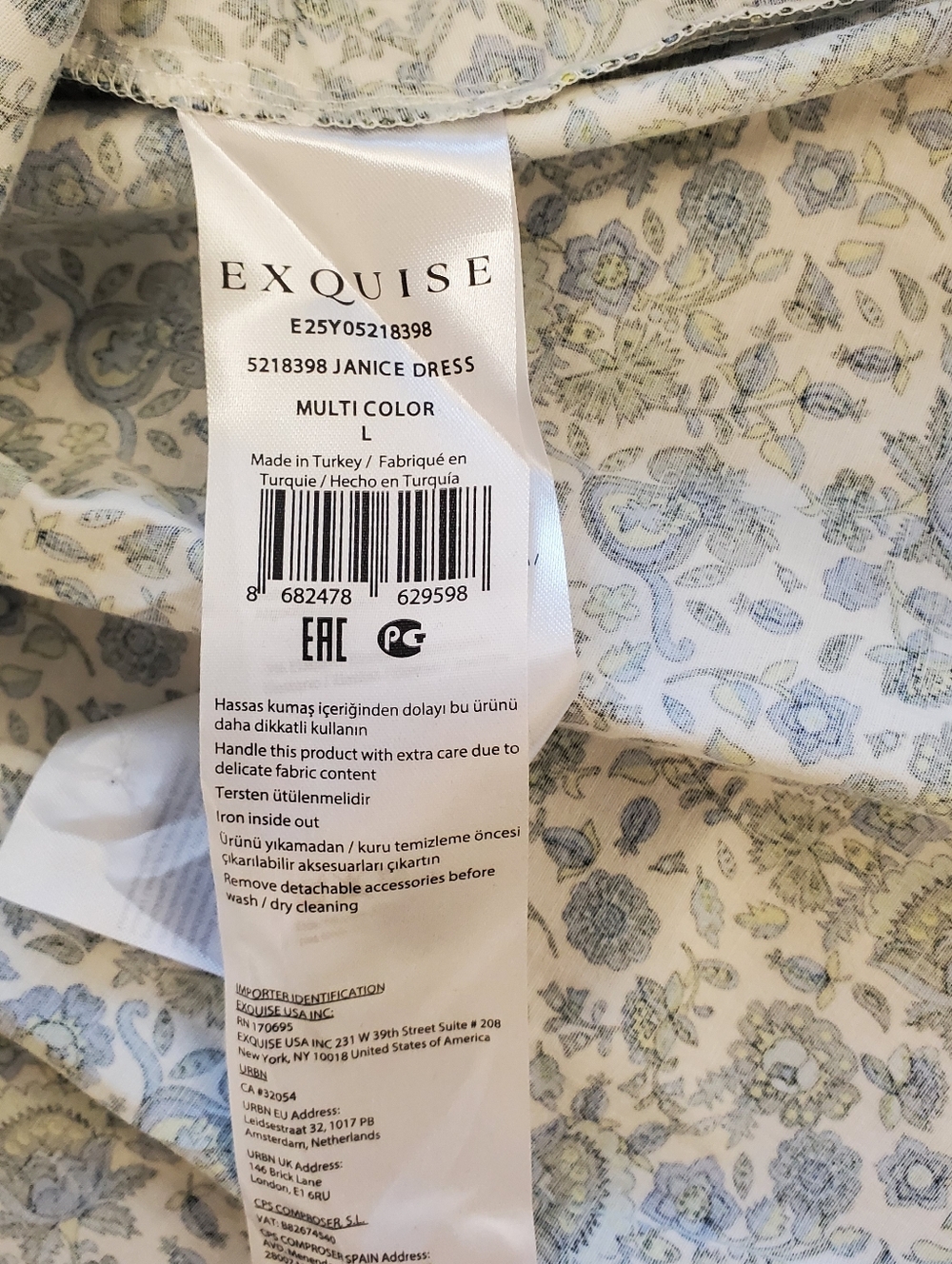 Janice Dress Mini By Exquise Floral Smocked Waist in Blue White Muticolor Large - Picture 10 of 12